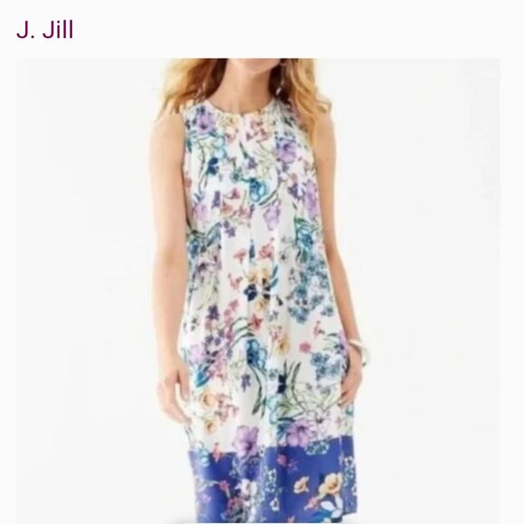 J.Jill Woman's Floral Print Pleated Summer A-Line Midi Dress Sz Lr - Picture 1 of 10